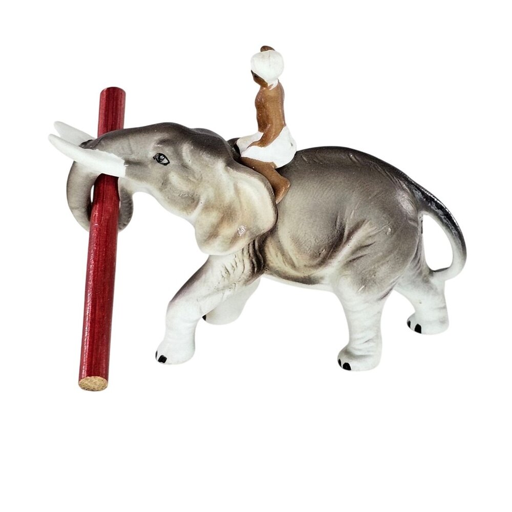 Vintage Bone China Elephant Figurine With Rider & Red Stick By Bridge Japan